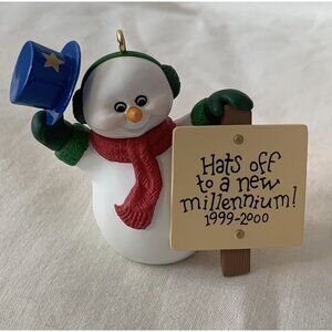 Hallmark Keepsake 1999-2000 Snowman Ornament "Hats Off To A New Millennium!"